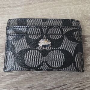 Coach Black Signature Card Holder with Metal Logo